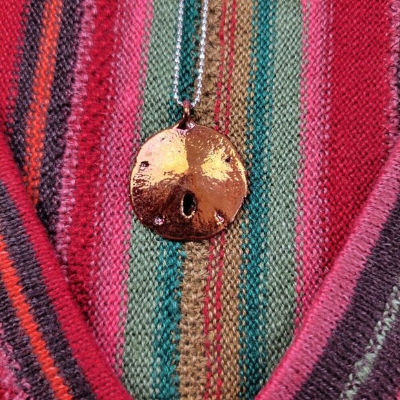 Copper Tone Sand Dollar Necklace Natures Jewelry Silver Tone Chain - Picture 1 of 10